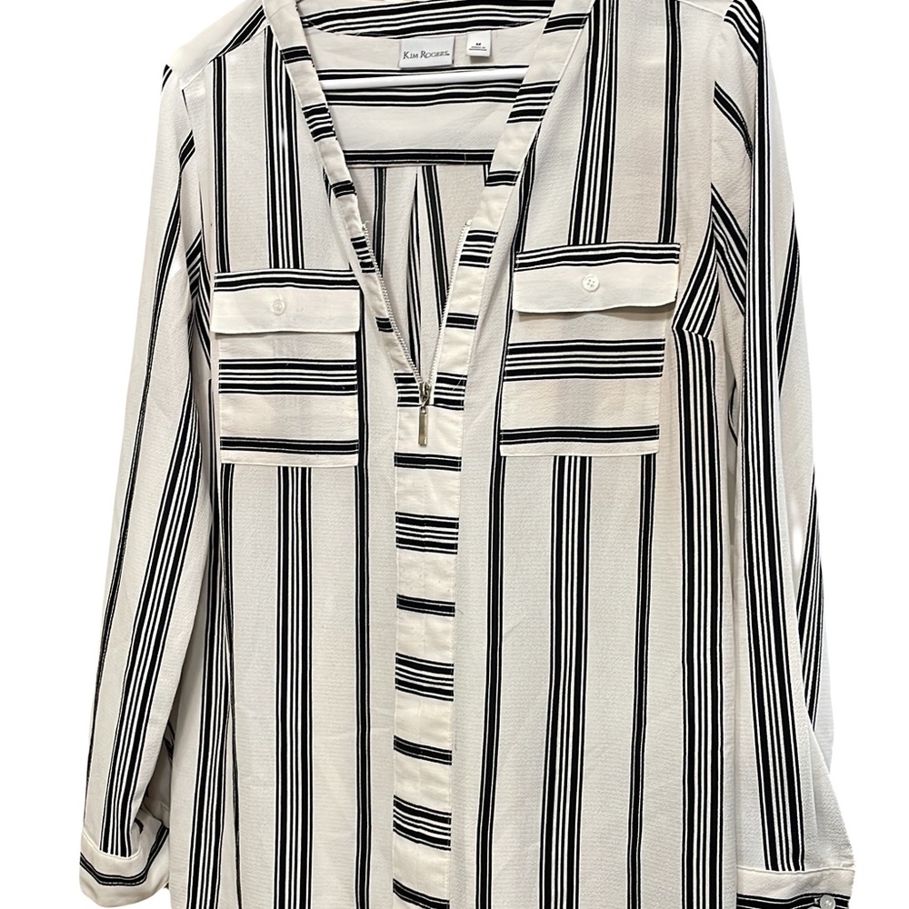 Kim Rogers Size Medium Black and White Dress Blouse